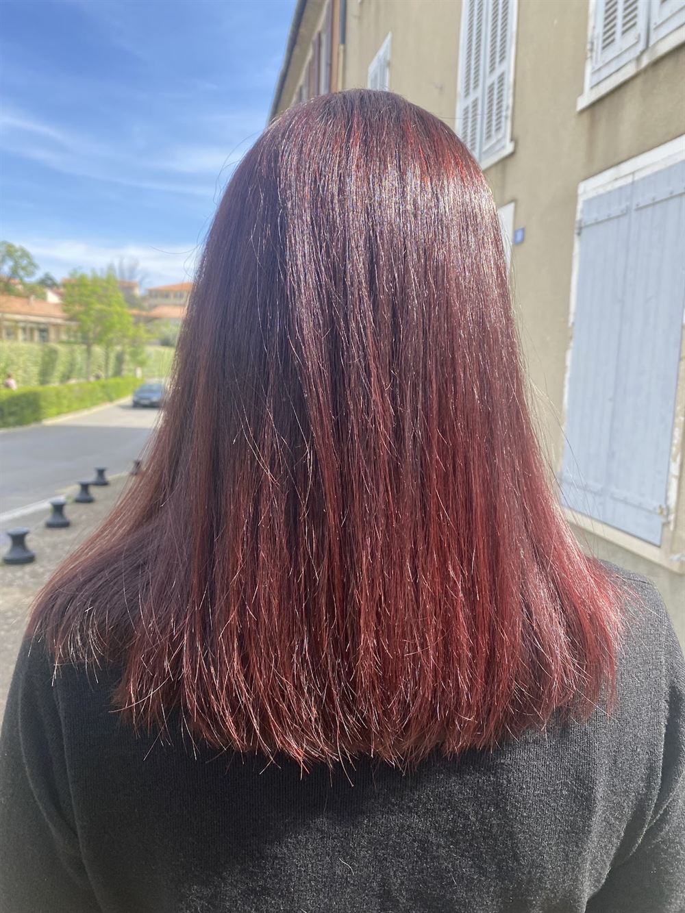 Cheveux longs acajou brillants et soyeux